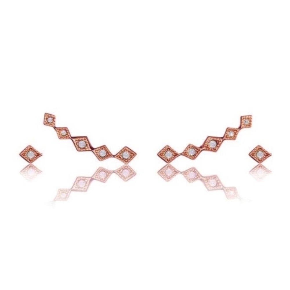 Luv AJ 14K Rose Gold Diamond Kite Ear Climber and Matching Stud Earrings